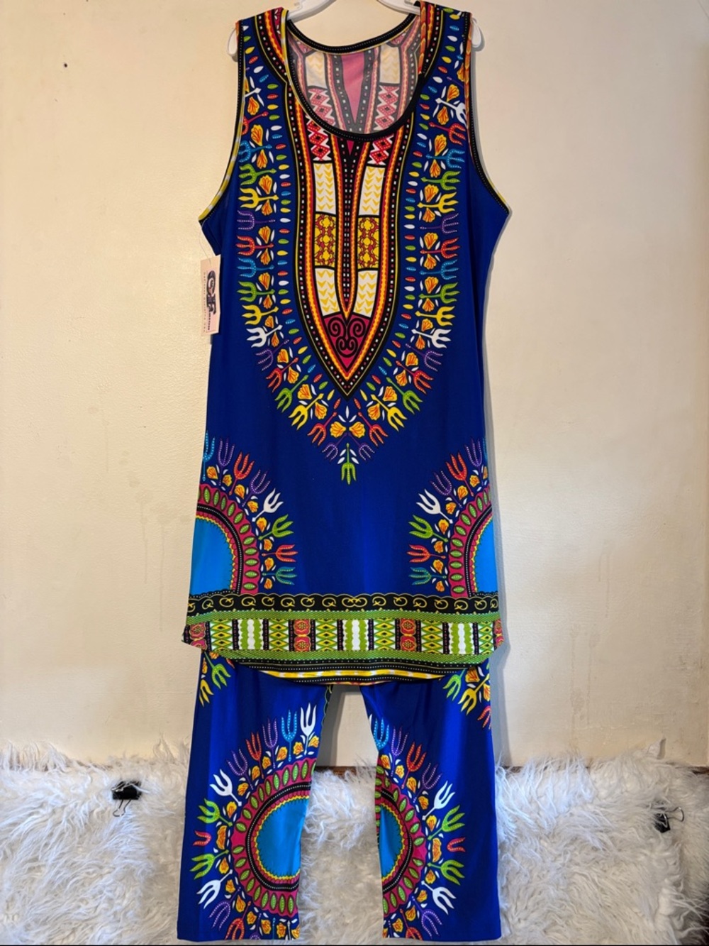 Women's Bold Blue Dashiki-Inspired Sleeveless Jumpsuit Set